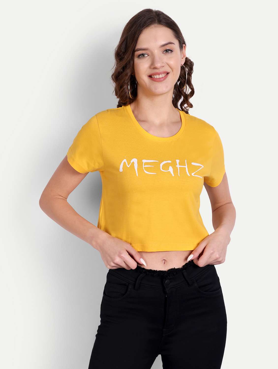 yellow cotton blend crop tshirt