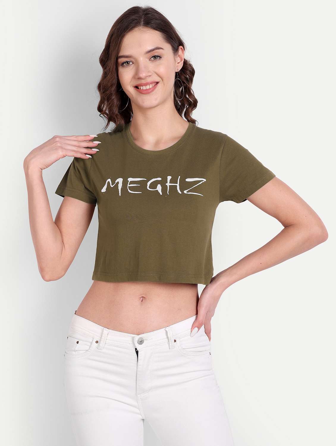 green cotton blend crop tshirt