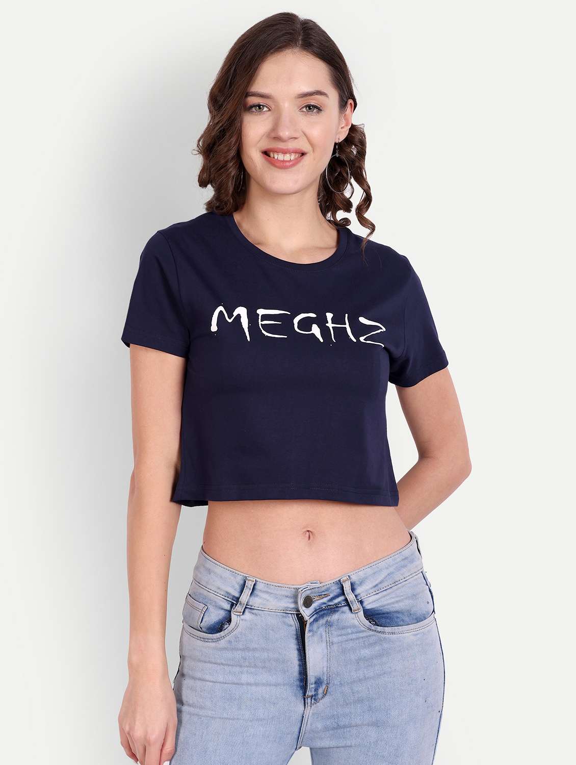 blue cotton blend crop tshirt