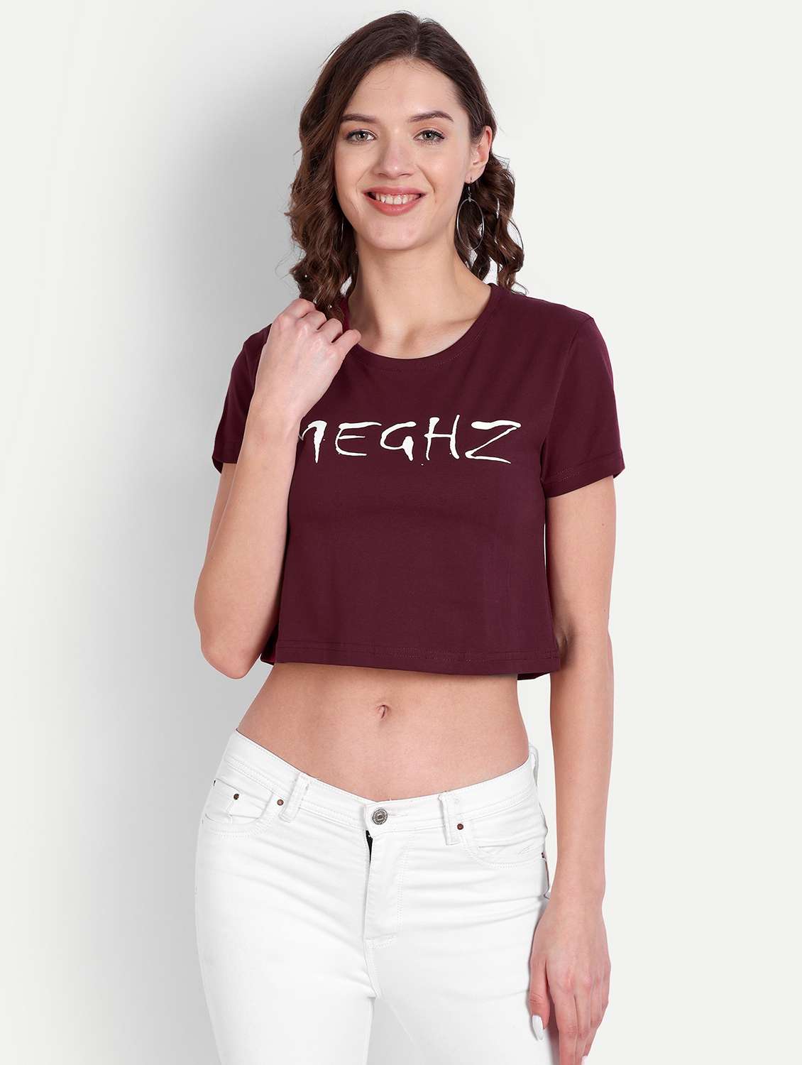 maroon cotton blend crop tshirt