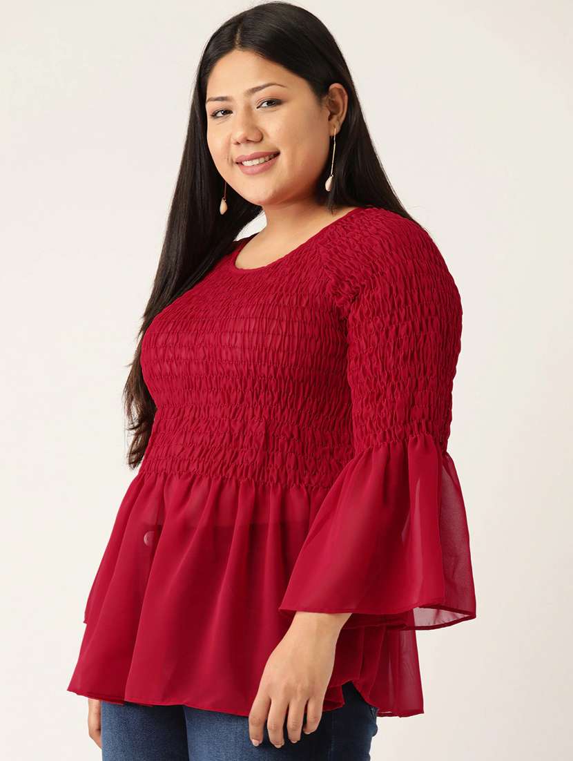 women's peplum round neck top - 20132126 -  Standard Image - 1