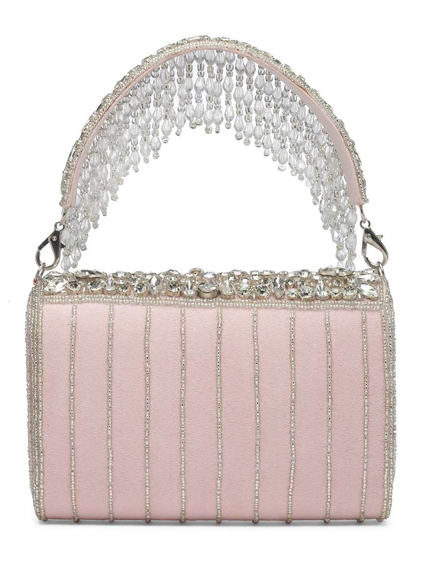 Pink Embellished Fold Over Clutch
