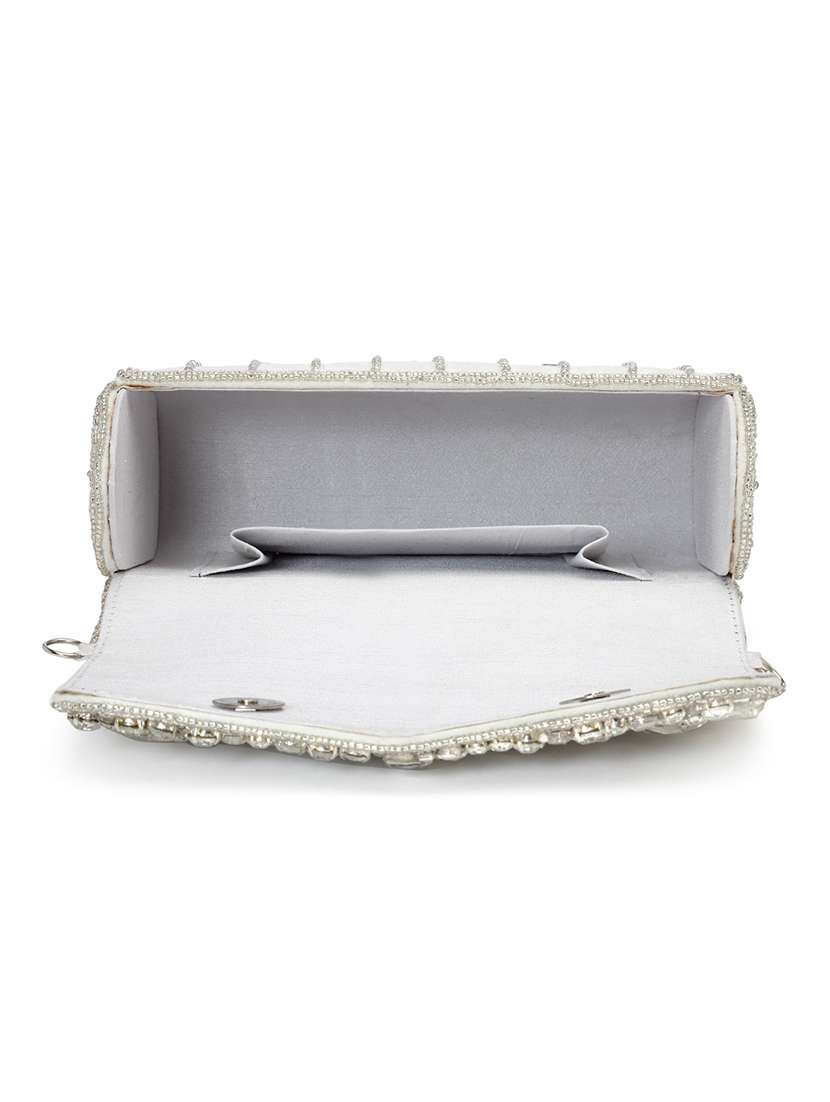 White Embellished Fold Over Clutch