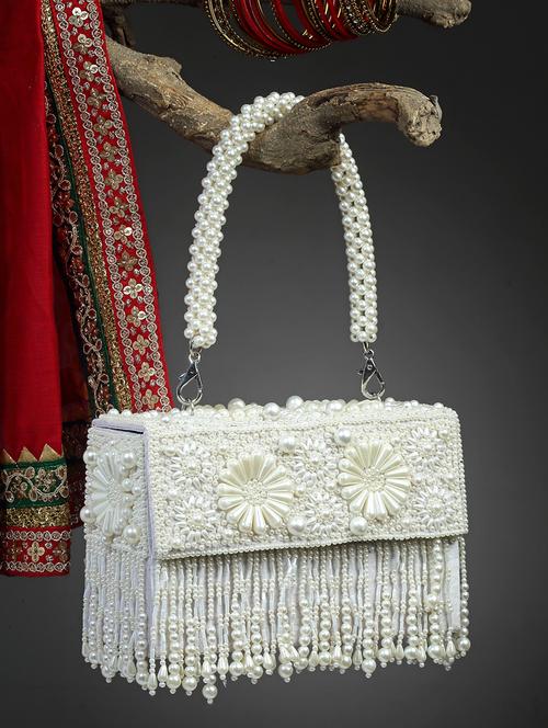 white faux silk fold over clutch - 20132442 -  Standard Image - 0