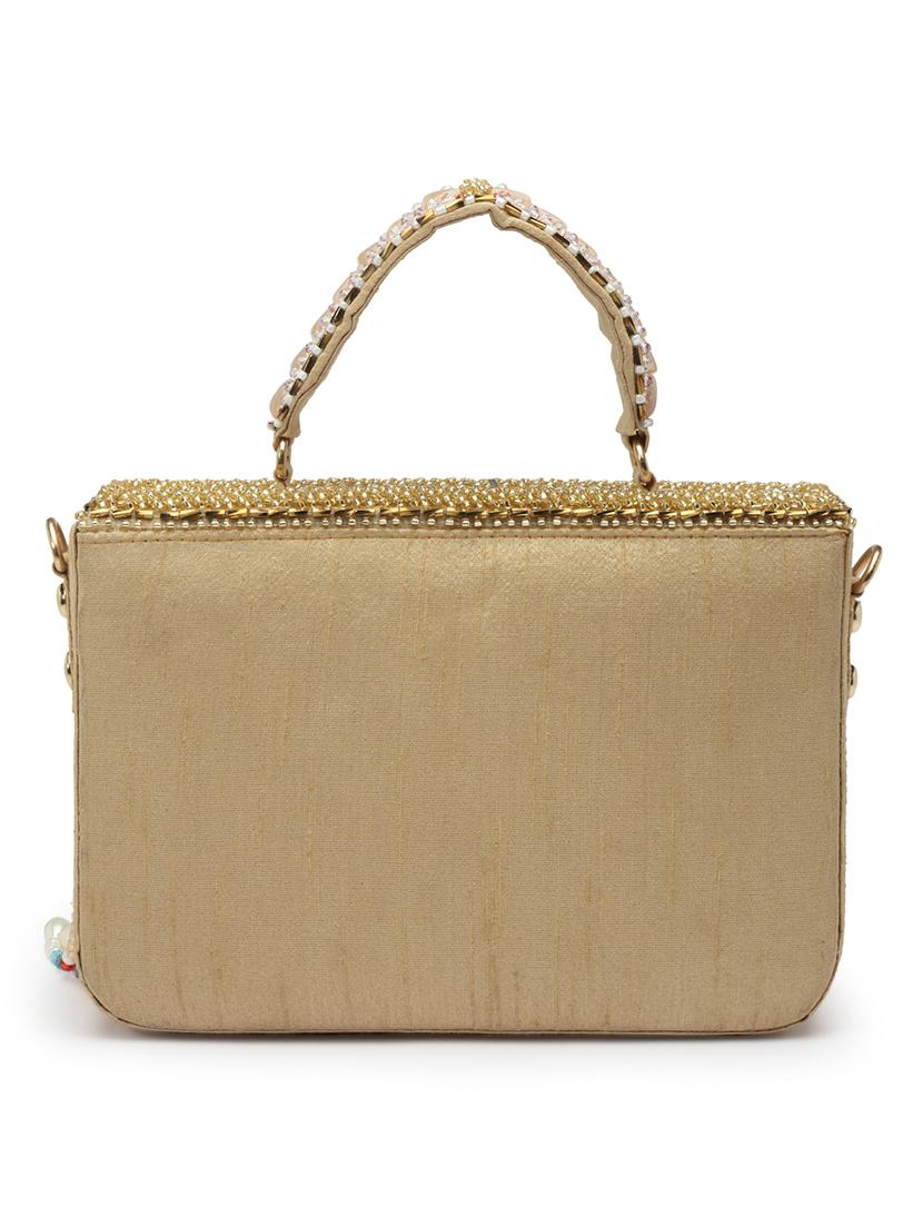 beige embellished fold over clutch - 20132449 -  Standard Image - 1
