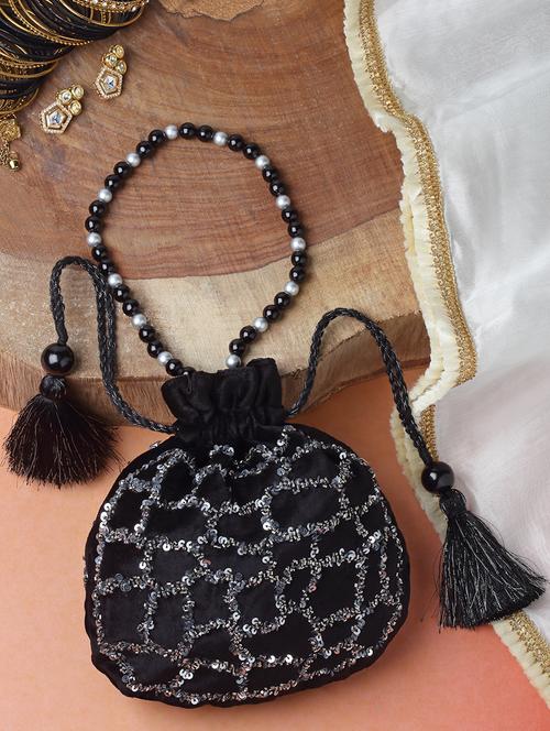 black embellished ethnic potli - 20132461 -  Standard Image - 0