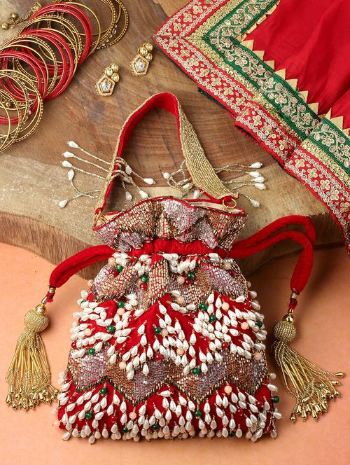 red embellished ethnic potli - 20132462 -  Standard Image - 0
