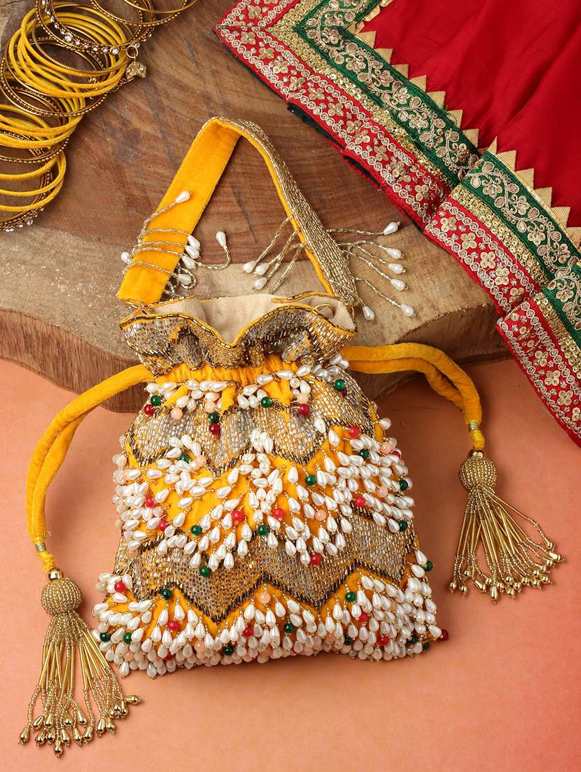 yellow embellished ethnic potli - 20132463 -  Zoom Image - 0