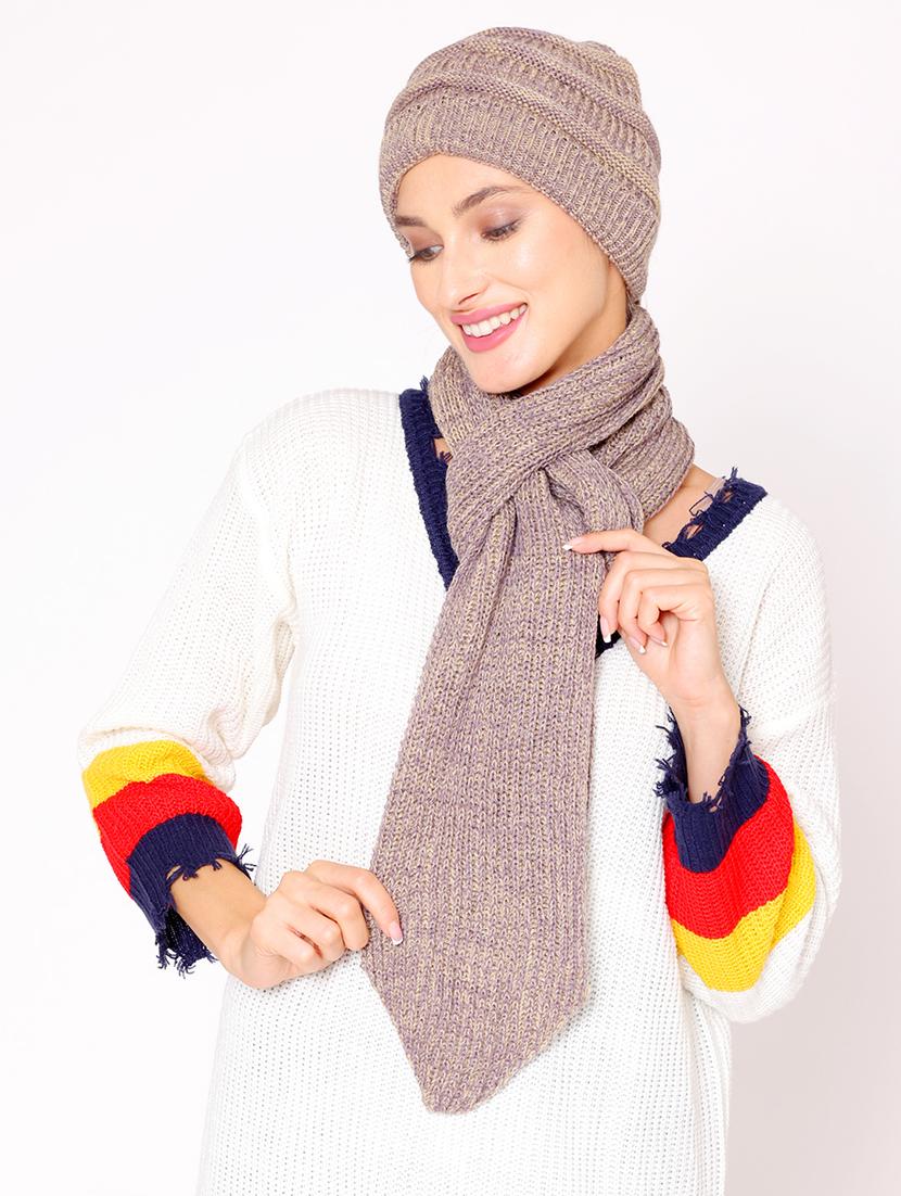 purple set of chunky ponytail beanie and muffler for women - 20132507 - Standard Image - 4