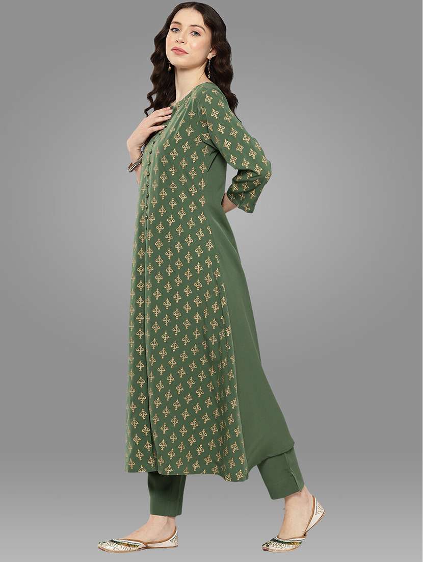 green printed kurta pant set - 20132794 -  Standard Image - 1