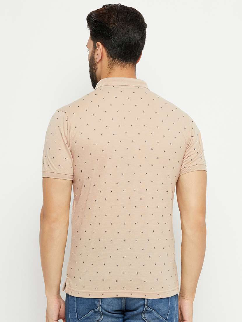 beige printed short sleeves regular fit polo t-shirt  - 20132815 -  Standard Image - 1