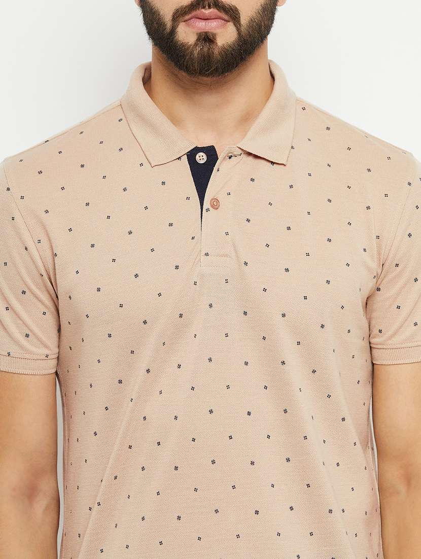beige printed short sleeves regular fit polo t-shirt  - 20132815 -  Standard Image - 4
