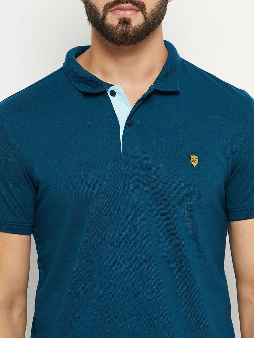 teal solid short sleeves regular fit polo t-shirt  - 20132819 -  Standard Image - 4
