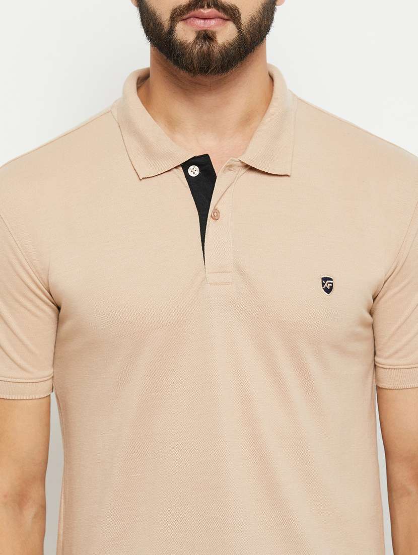 beige solid short sleeves regular fit polo t-shirt  - 20132820 -  Standard Image - 4