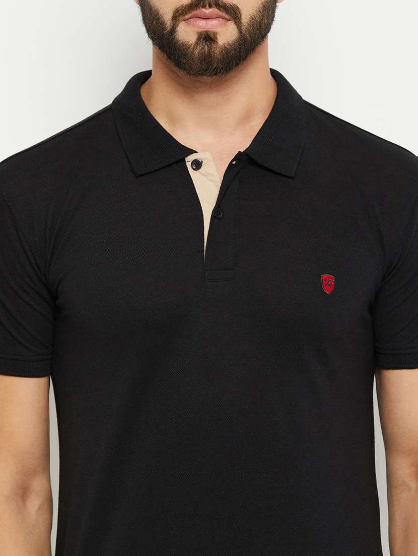 black solid short sleeves regular fit polo t-shirt  - 20132821 -  Standard Image - 4