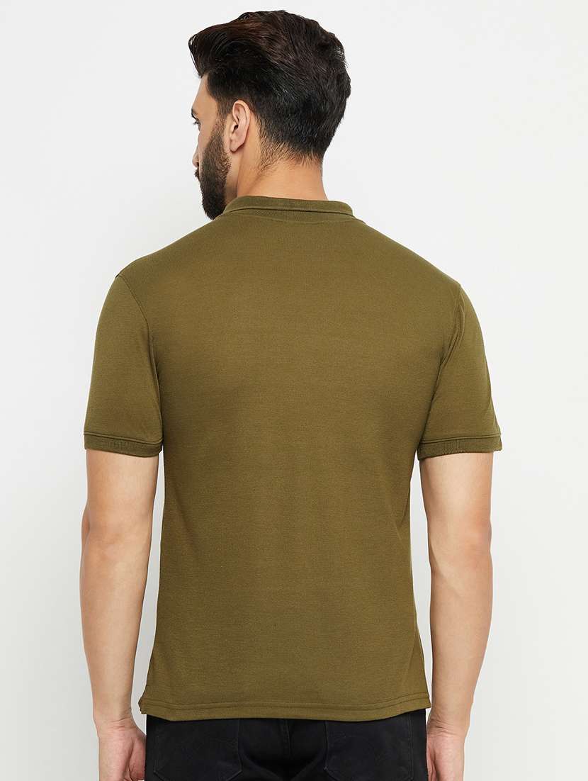 olive solid short sleeves regular fit polo t-shirt  - 20132825 -  Standard Image - 1