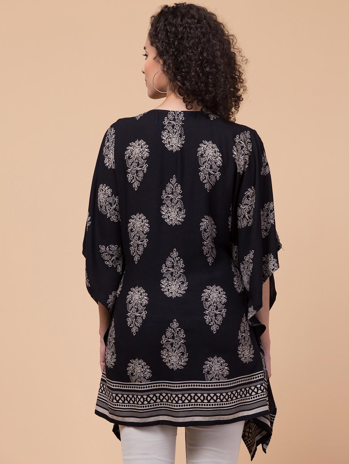 black printed notch neck kaftan  - 20132853 -  Standard Image - 1