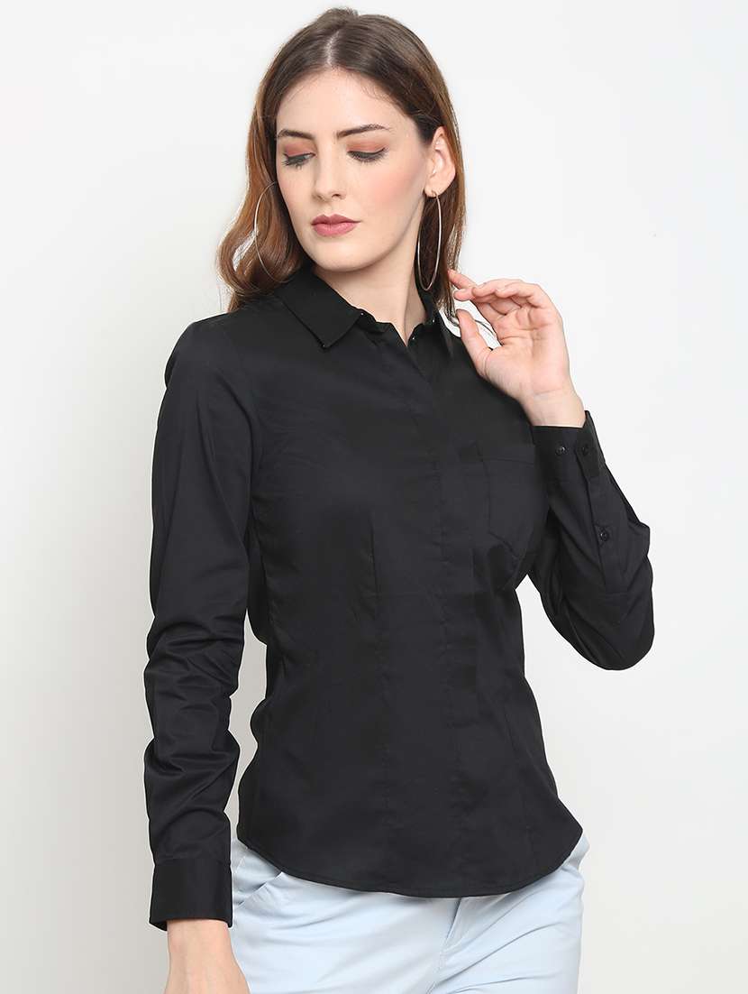black cotton regular shirt - 20132864 - Standard Image - 1