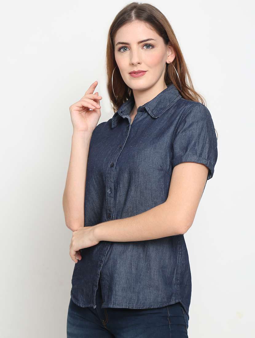 navy blue denim regular shirt - 20132865 - Standard Image - 1