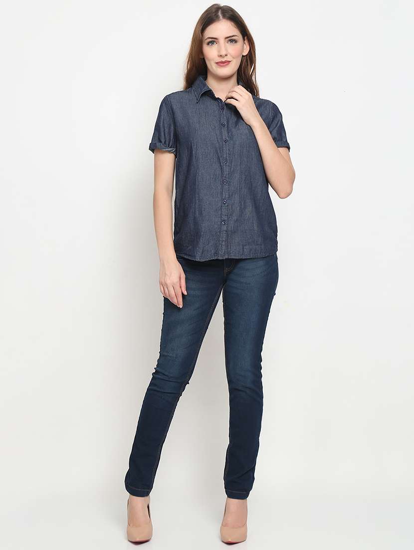 navy blue denim regular shirt - 20132865 - Standard Image - 4