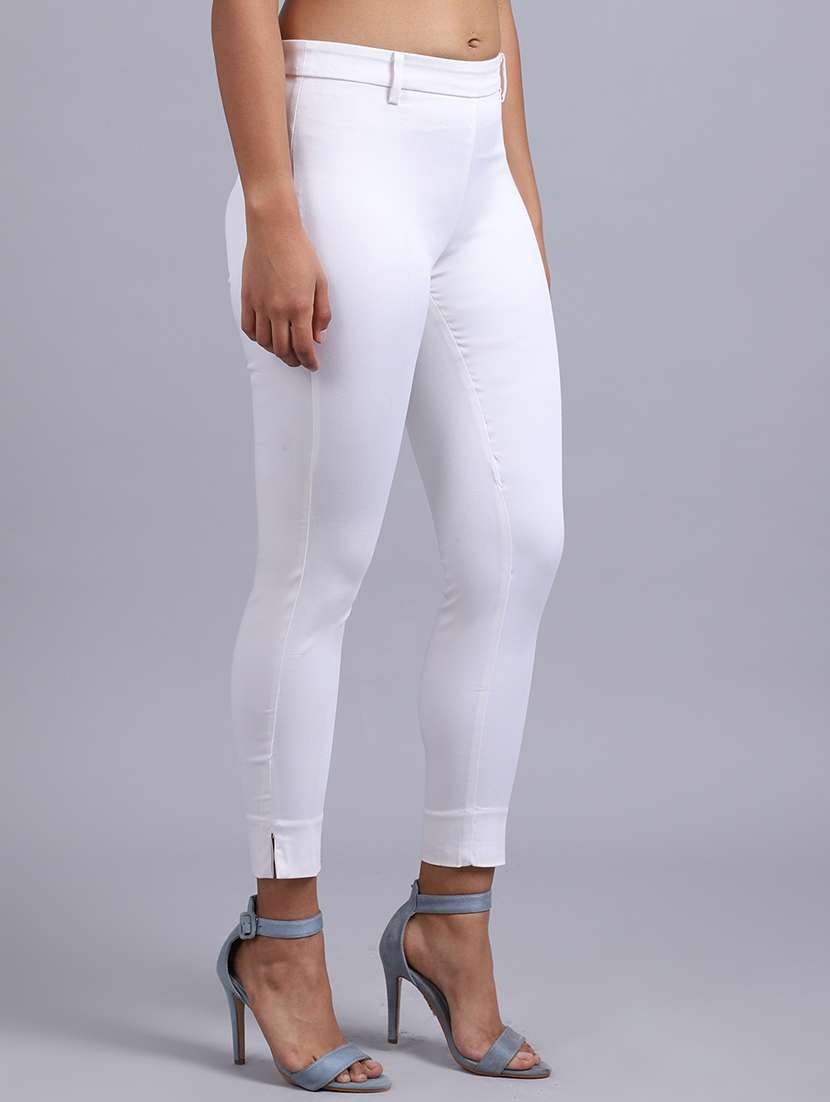 women solid mid rise cigarette pants - 20132866 - Standard Image - 1