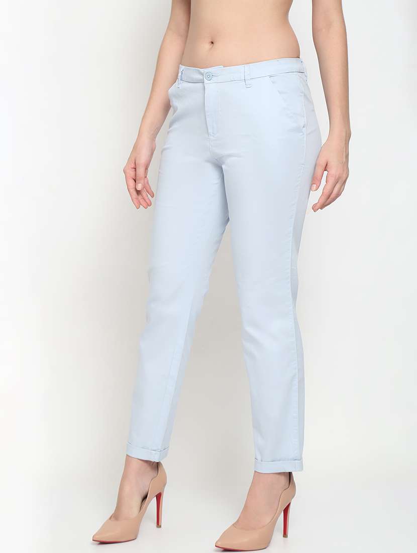 women solid mid rise cigarette pants  - 20132868 -  Standard Image - 1