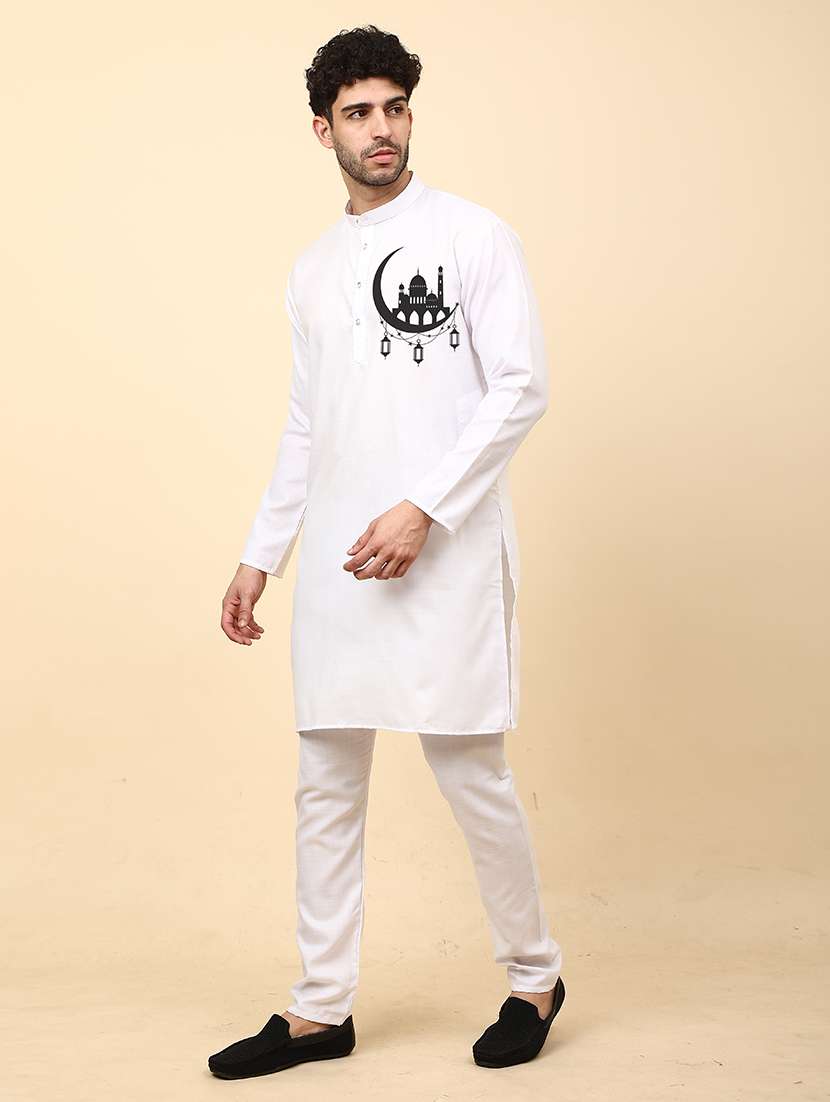 white printed mandarin neck kurta - 20132873 - Standard Image - 1