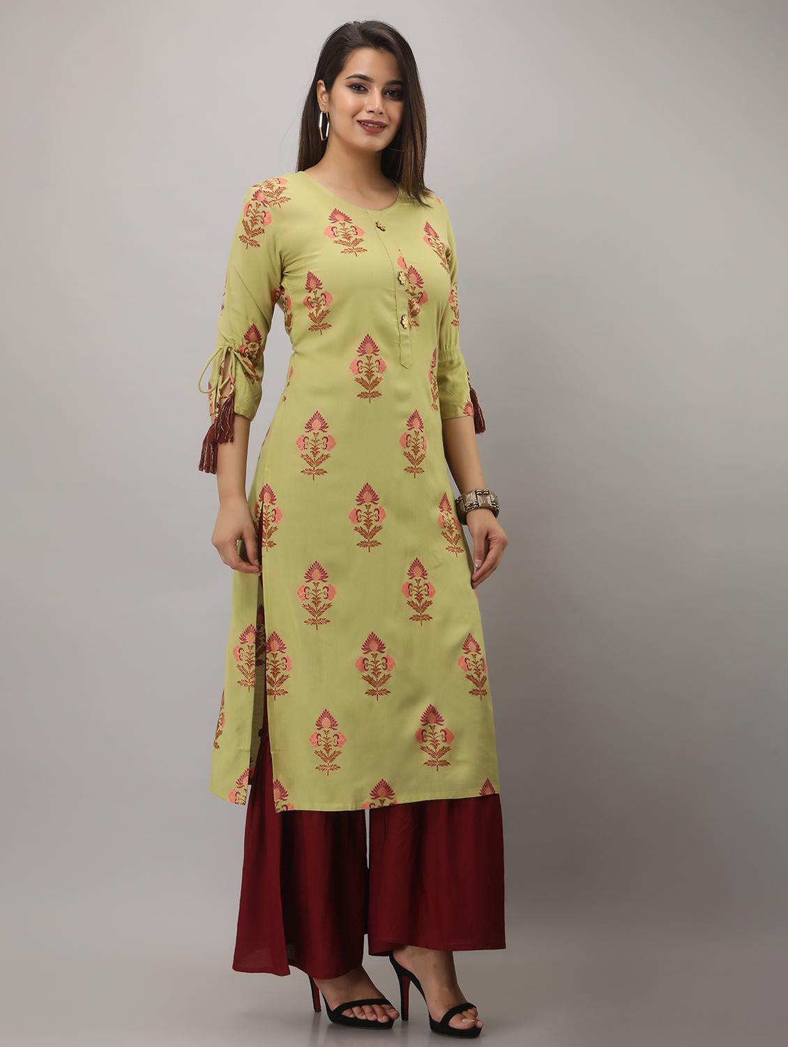 green printed three quarter sleeve kurta sharara set - 20132917 - Standard Image - 1