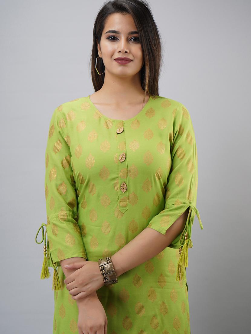 green printed three quarter sleeve kurta sharara set - 20132921 - Standard Image - 4
