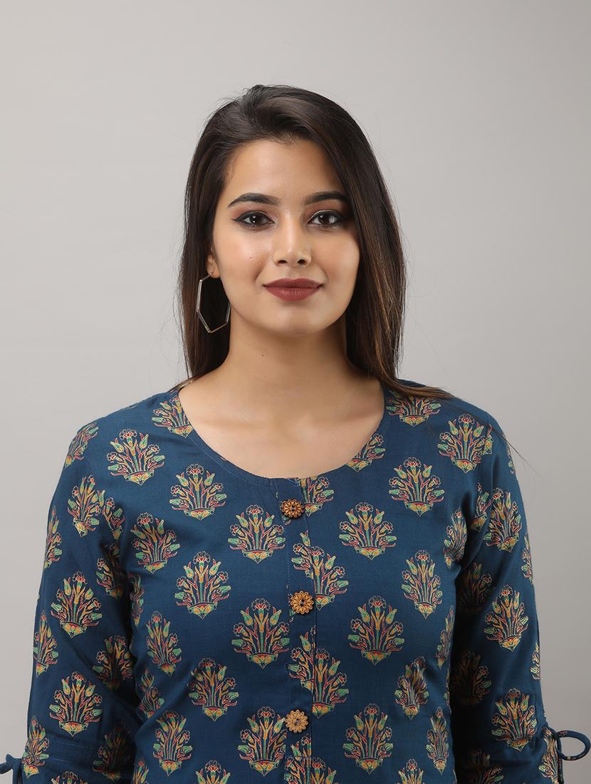 blue printed three quarter sleeve kurta sharara set - 20132933 - Standard Image - 4