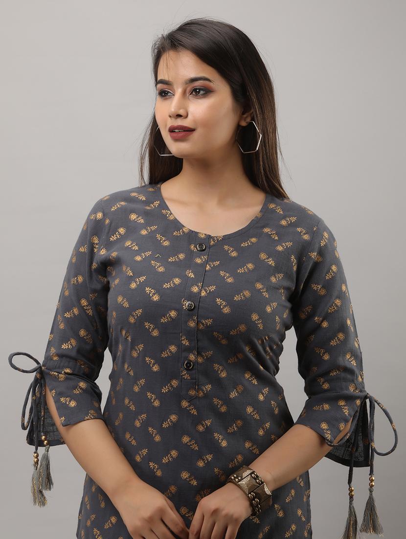 grey printed three quarter sleeve kurta sharara set - 20132934 - Standard Image - 4
