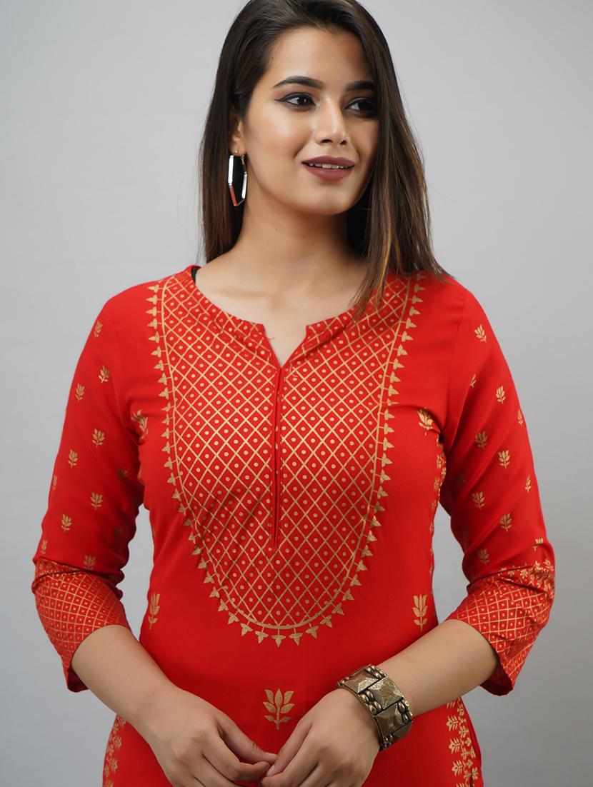 red printed three quarter sleeve kurta sharara set - 20132938 - Standard Image - 4
