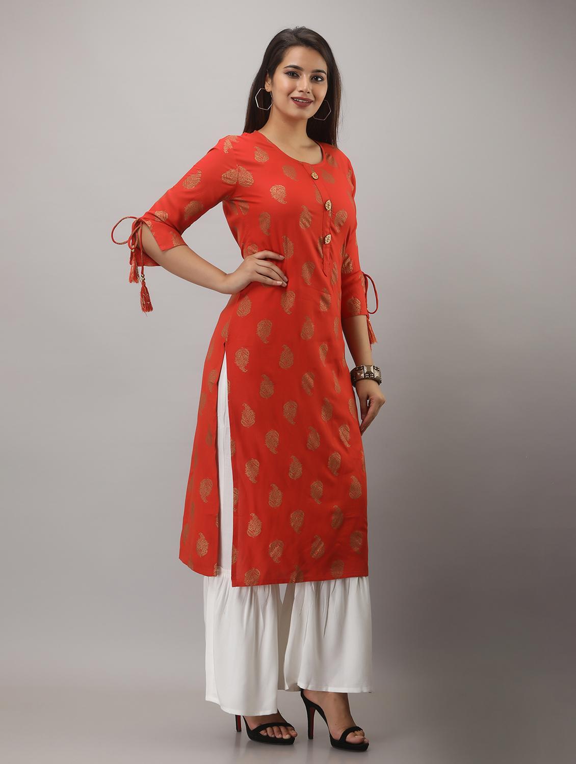 orange printed three quarter sleeve kurta sharara set - 20132939 -  Standard Image - 1