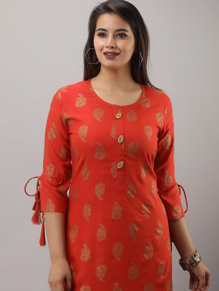 orange printed three quarter sleeve kurta sharara set - 20132939 - Standard Image - 4