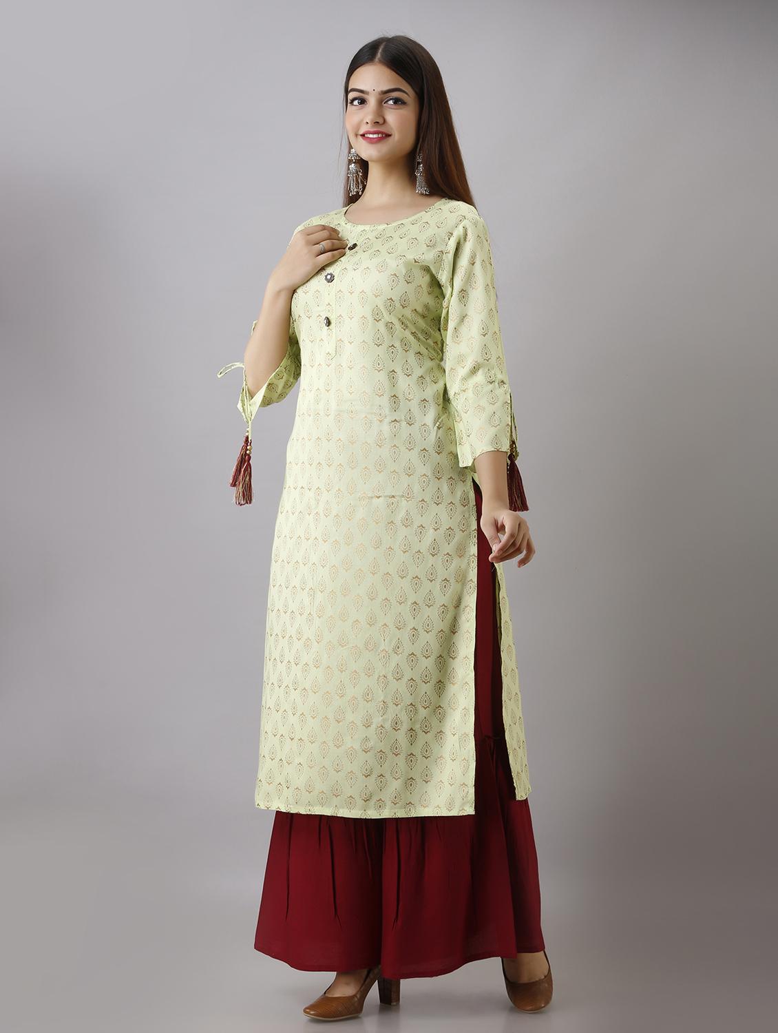 green printed three quarter sleeve kurta sharara set - 20132941 - Standard Image - 1