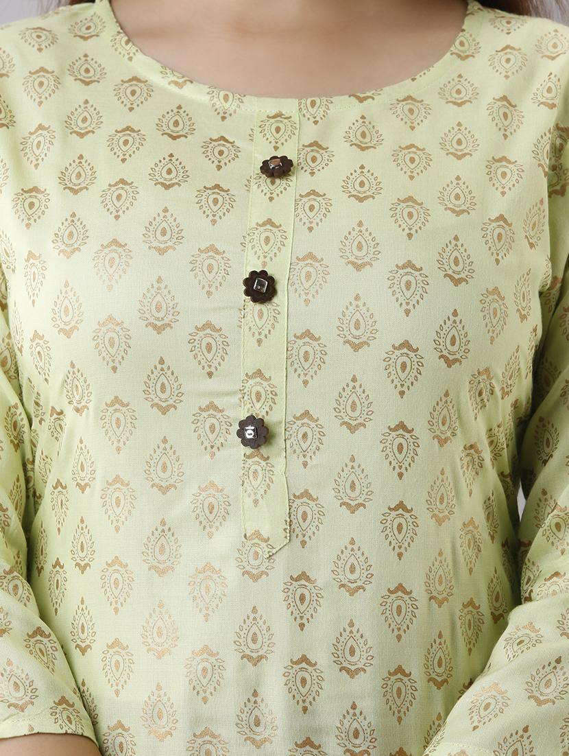 green printed three quarter sleeve kurta sharara set - 20132941 - Standard Image - 4
