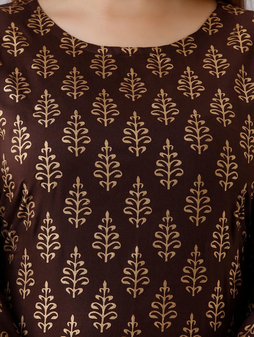 brown printed three quarter sleeve kurta sharara set - 20132945 - Standard Image - 4