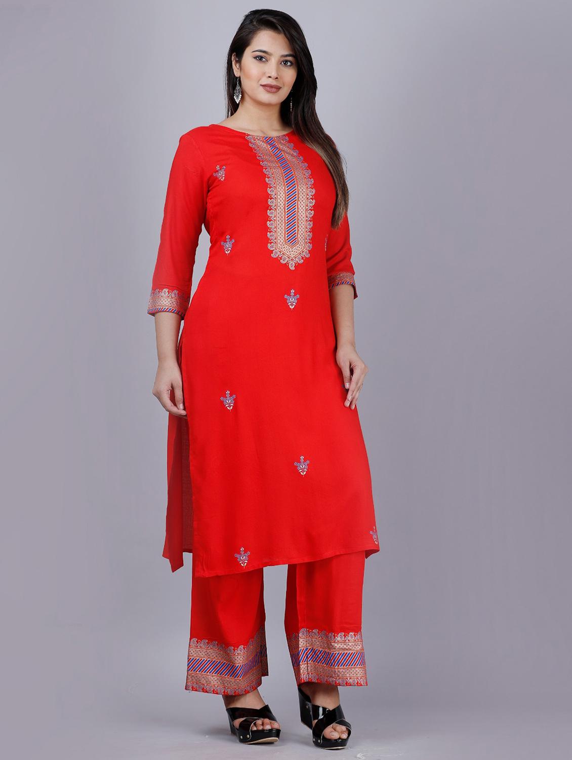 round neck printed kurta palazzo set - 20132961 - Standard Image - 1