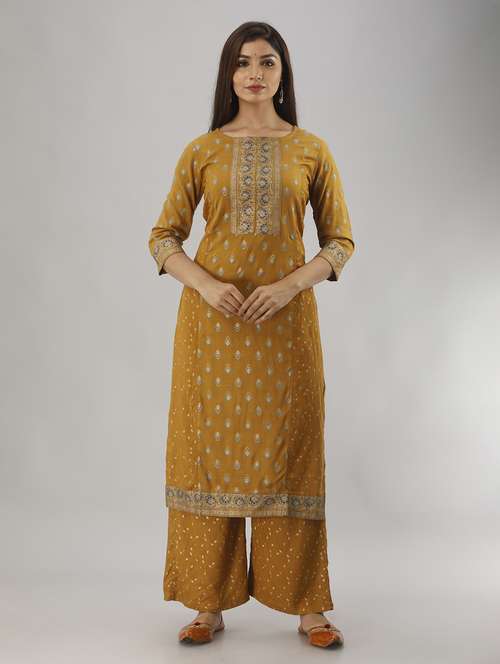 round neck printed kurta palazzo set - 20132962 -  Standard Image - 0