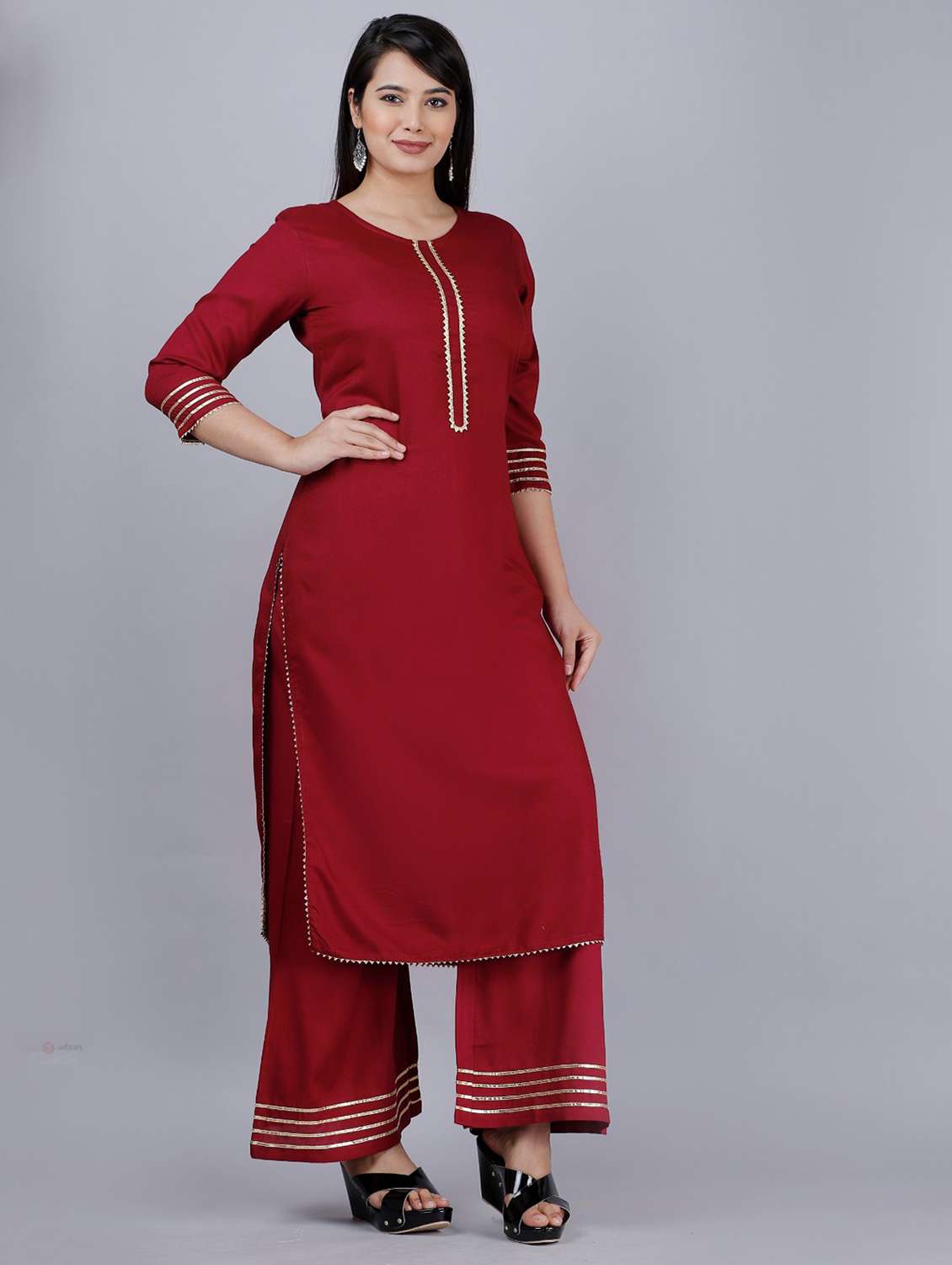 women round neck solid kurta palazzo set  - 20132996 -  Standard Image - 1
