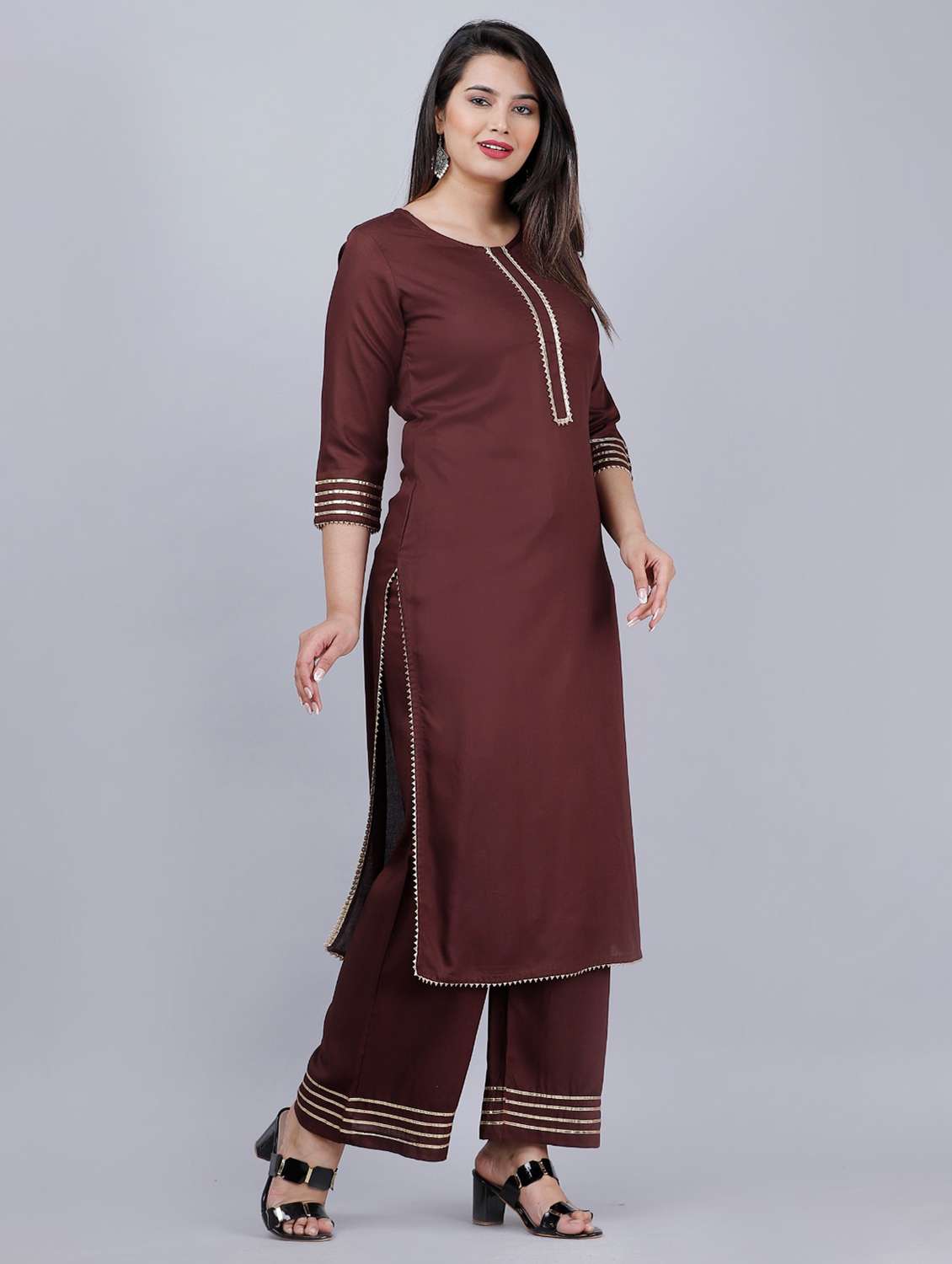 round neck solid kurta palazzo set - 20133023 - Standard Image - 1