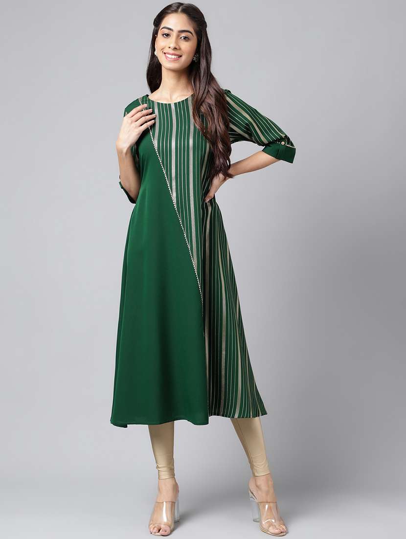 women green round neck a-line kurta