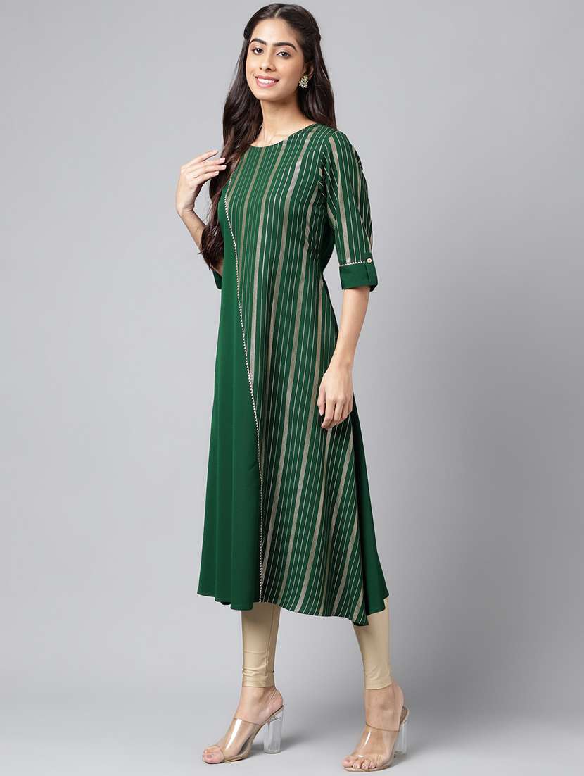 women green round neck a-line kurta - 20133041 -  Standard Image - 1