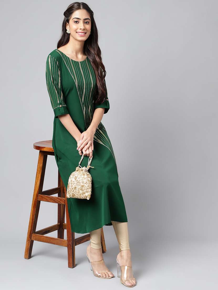 women green round neck a-line kurta - 20133041 -  Standard Image - 4