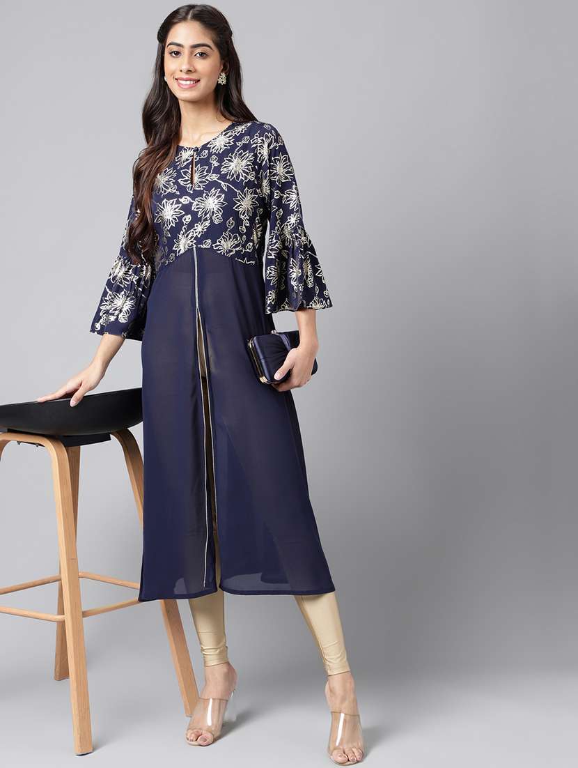 navy blue georgette aline kurta - 20133055 -  Standard Image - 1