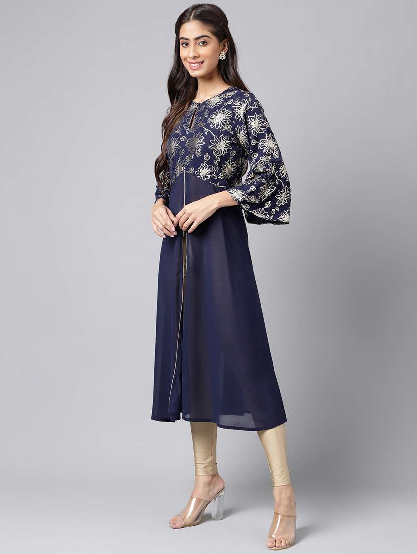 navy blue georgette aline kurta - 20133055 -  Standard Image - 4