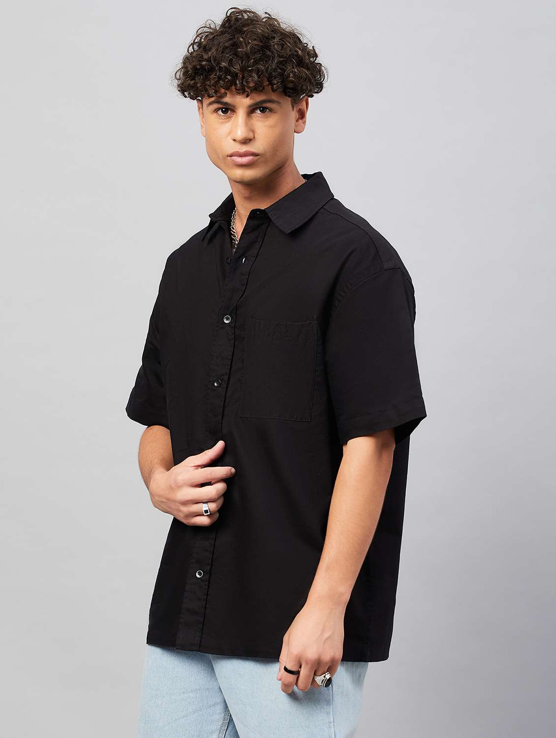men black solids casual shirt - 20133171 -  Standard Image - 1