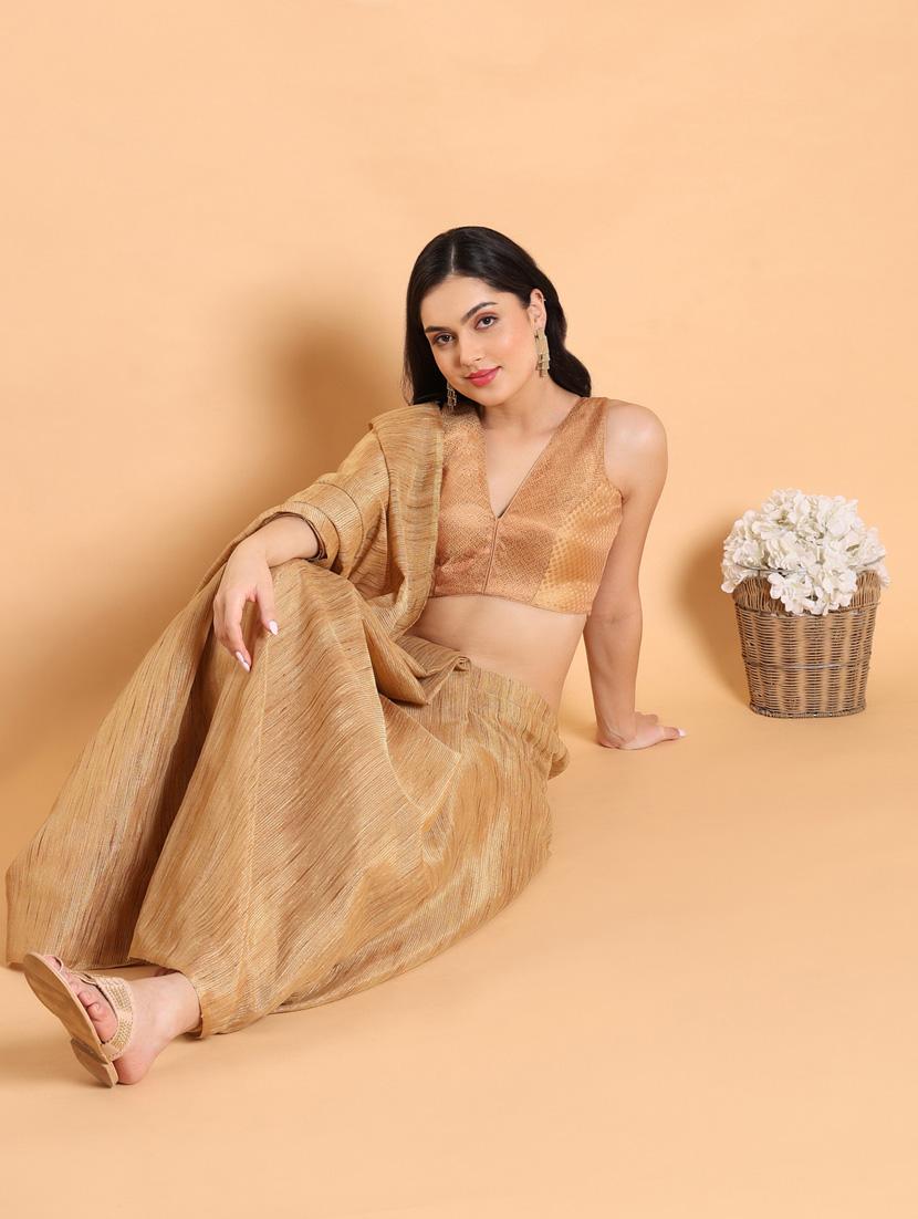 women gold v-neck stitched blouse - 20133187 - Standard Image - 4