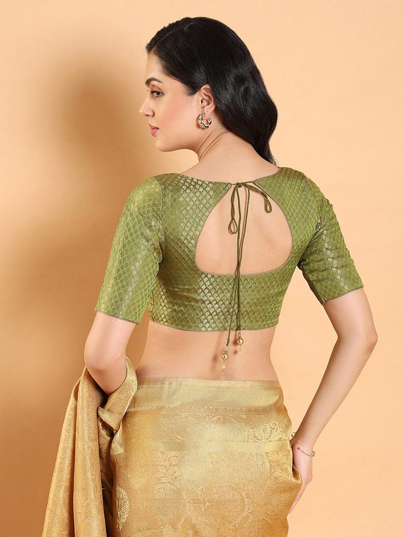 women green v-neck stitched blouse - 20133192 - Standard Image - 4