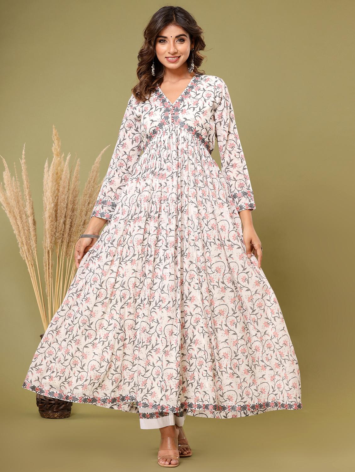 peach embroidered three quarter sleeve suit set - 20133259 -  Standard Image - 1